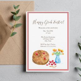 Small Watercolor Happy Greek Easter Invitation Front View