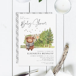 Small Watercolor Highland Cow Baby Shower Invitations Front View
