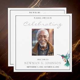 Small Watercolor Hummingbird Celebration Of Life Photo Invitation Front View