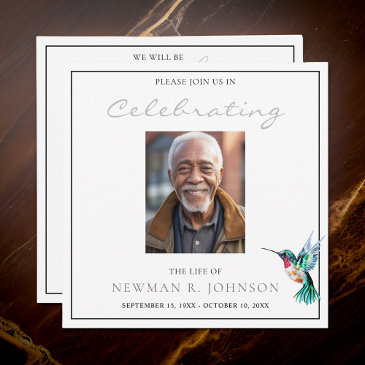 watercolor hummingbird celebration of life photo invitation