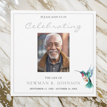 watercolor hummingbird celebration of life photo invitation