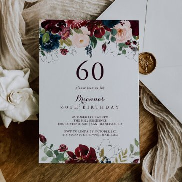 watercolor illustrated fall 60th birthday party invitation