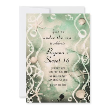 watercolor ink splash olive under the sea sweet 16 invitation