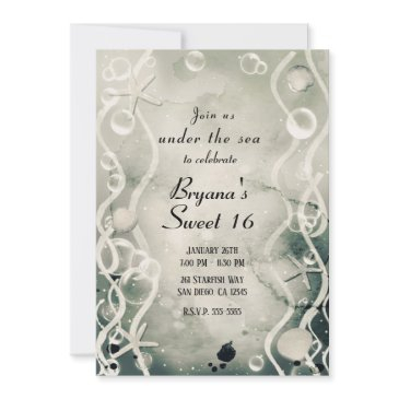 watercolor ink splash pearl grey under sea sweet  invitation