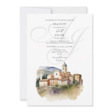 watercolor italian monogram destination wedding invitation