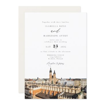 watercolor kraków skyline buildings wedding invitation