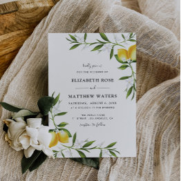 Small Watercolor Lemon Foliage Wedding Invitation Front View