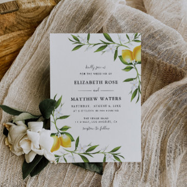 watercolor lemon foliage wedding invitation