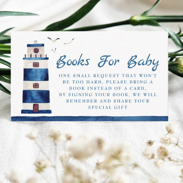 watercolor lighthouse baby shower book request  enclosure invitations
