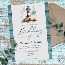 Small Watercolor Lighthouse Wedding Invitation Front View