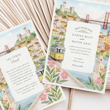 watercolor lisbon wedding invitation