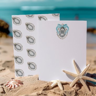 watercolor monogram coastal blue bow oyster thank you invitations