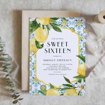 watercolor moroccan tile and lemon design sweet 16 invitation