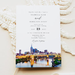 Small Watercolor Nashville Tennessee Skyline Wedding Invitation Front View