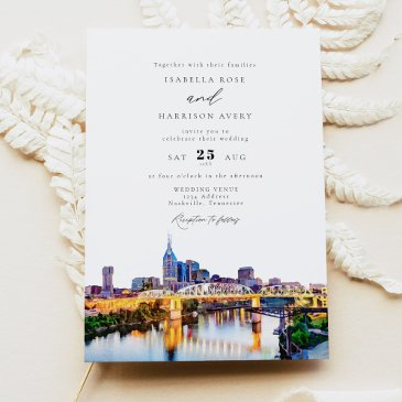 watercolor nashville tennessee skyline wedding invitation