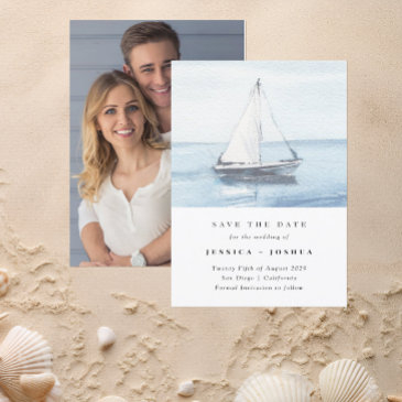 watercolor nautical photo sailing save the date invitation