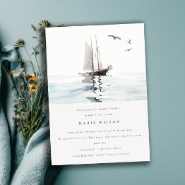 Small Watercolor Nautical Sailing Yacht Bridal Shower Invitation Front View