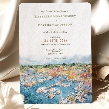 watercolor newport harbor coastal wedding invitation