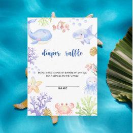 Small Watercolor Ocean Animal - Diaper Raffle Enclosure Invitations Front View