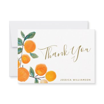 watercolor oranges rustic bridal shower custom thank you invitations