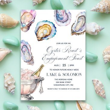 watercolor oyster roast & champagne engagement invitation