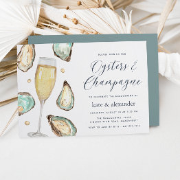 Small Watercolor Oysters & Champagne Engagement Party Invitation Front View