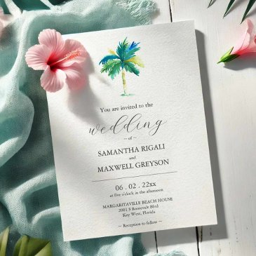 watercolor palm tree customised wedding invitation