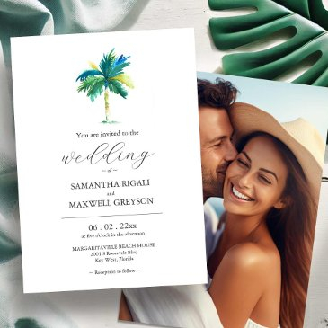 watercolor palm tree photo wedding invitation