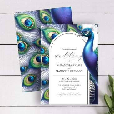 watercolor peacock wedding invitations