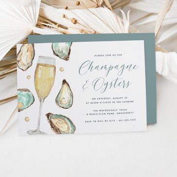 watercolor pearl champagne & oysters party invitation