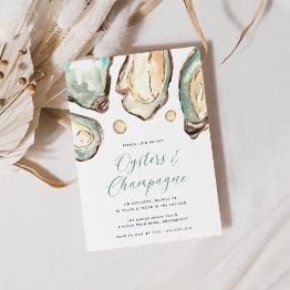 Small Watercolor Pearl Oysters & Champagne Party Invitation Front View