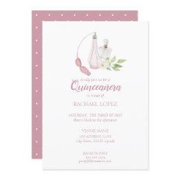 Small Watercolor Perfume Bottle Quinceanera Birthday Invitation Front View