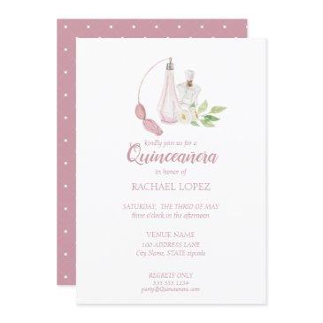 watercolor perfume bottle quinceanera birthday invitation