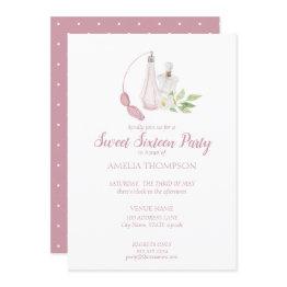 Small Watercolor Perfume Bottle Sweet Sixteen Birthday Invitation Front View