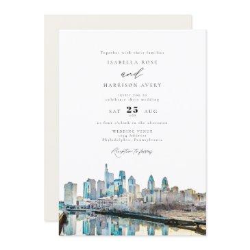 watercolor philadelphia pennsylvania city wedding invitation