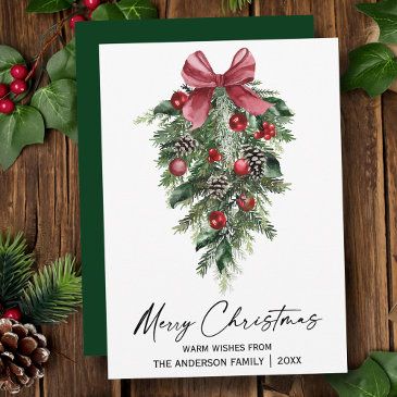 watercolor pines calligraphy ink christmas green holiday invitations