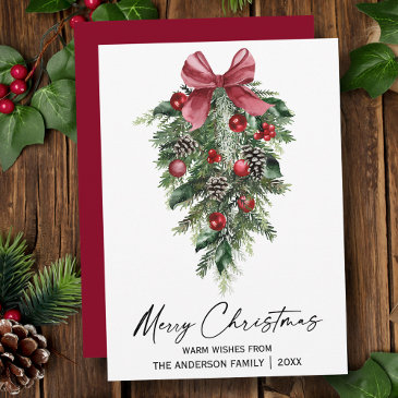 watercolor pines calligraphy ink christmas red holiday invitations