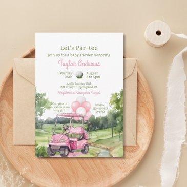 watercolor pink golf baby shower invitation
