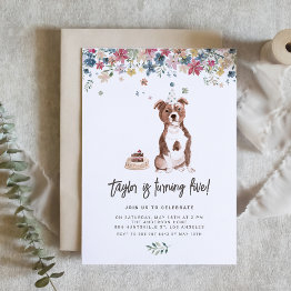 Small Watercolor Pitbull Dog Birthday Party Invitation Front View
