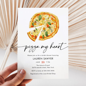 watercolor pizza my heart italian bridal shower invitation