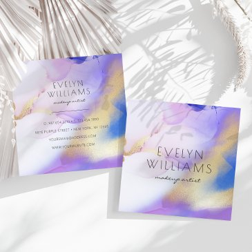 watercolor purple gold abstract calligraphy script square business invitations