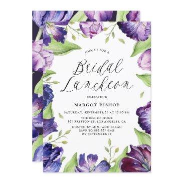watercolor purple tulips floral bridal luncheon invitation
