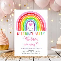 Small Watercolor Rainbow Heart Birthday Invitation Front View