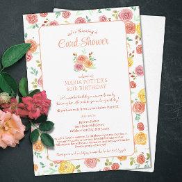 Small Watercolor Roses 80th Birthday Invitations Shower Front View