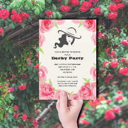 Small Watercolor Roses Derby Party Invitation Front View