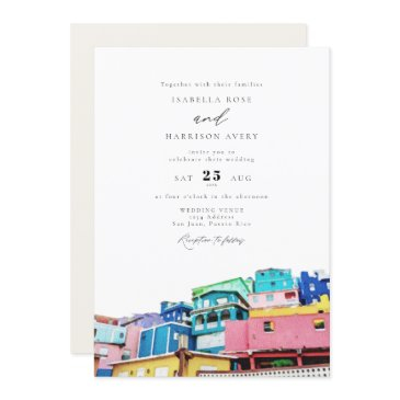 watercolor san juan puerto rico buildings wedding invitation