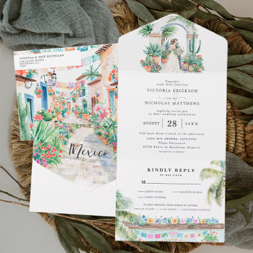 watercolor sayulita mexico wedding all in one invitation