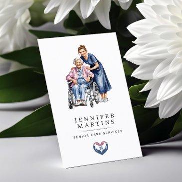 watercolor senior care services qr code business invitations
