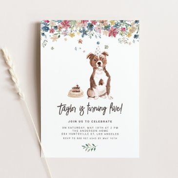 watercolor staffordshire bull terrier dog birthday invitation