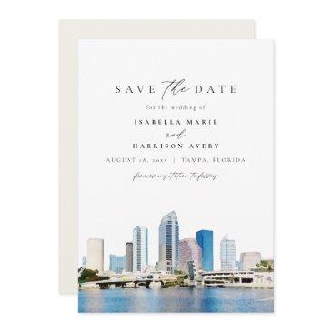 watercolor tampa florida skyline save the date invitation